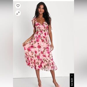 Floral Jacquard Tie-Strap Midi Dress